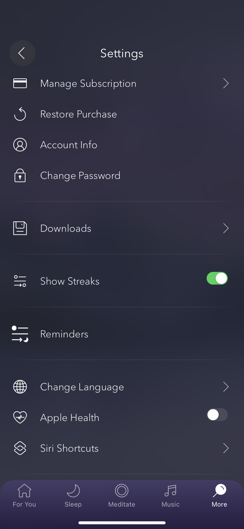 Calm - Settings - Screen 2