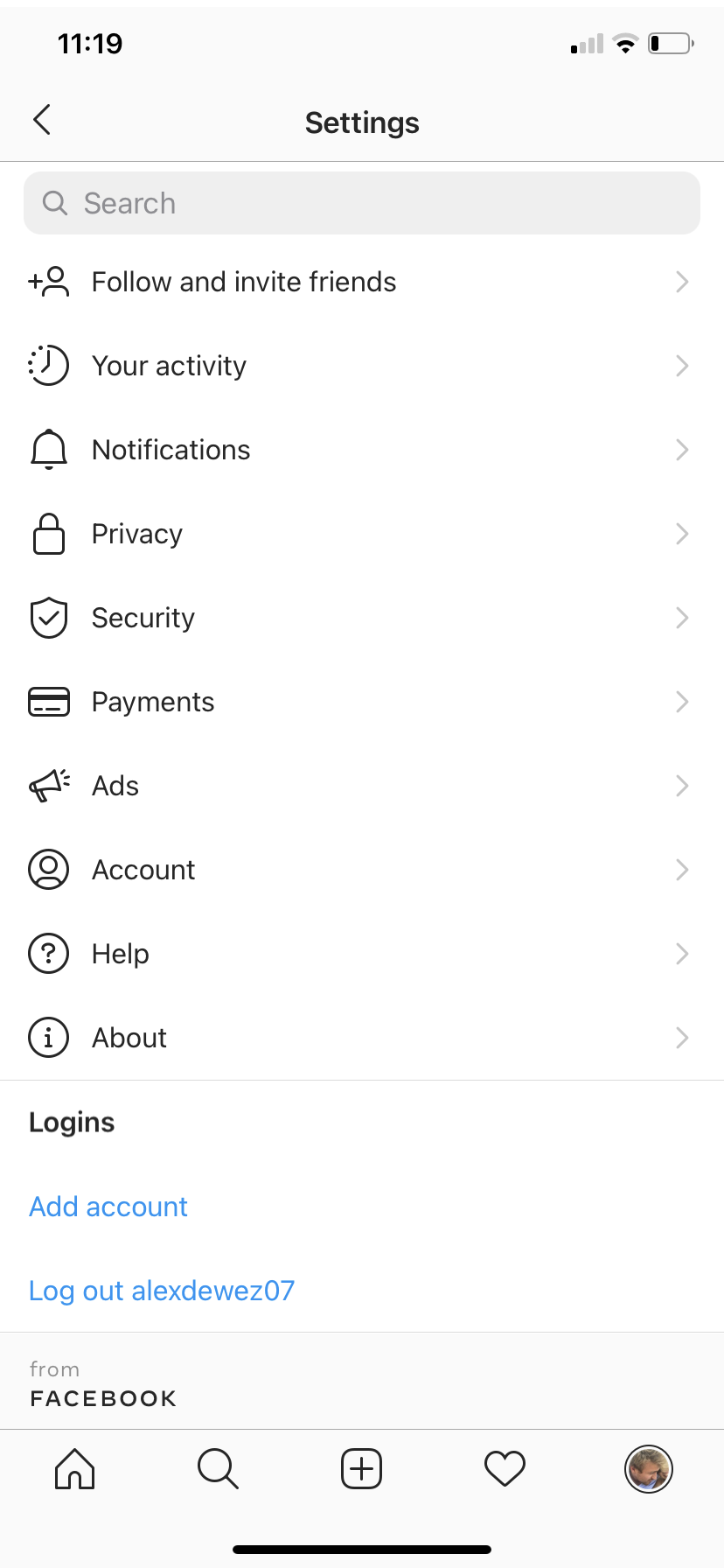 Instagram - Settings - Screen 2
