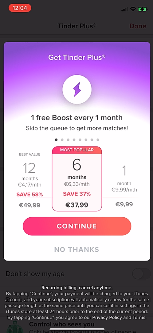 Tinder - Upgrading - Screen 6