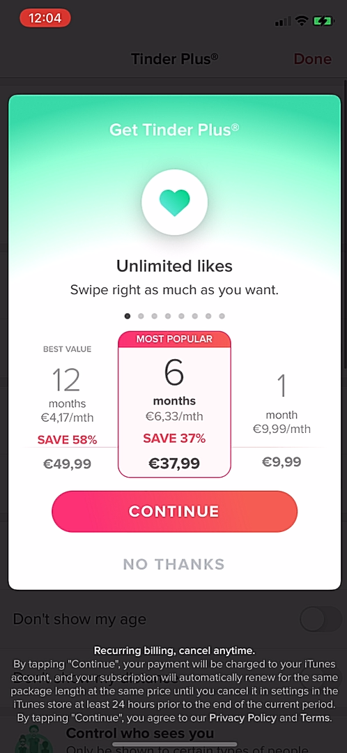 Tinder - Upgrading - Screen 12