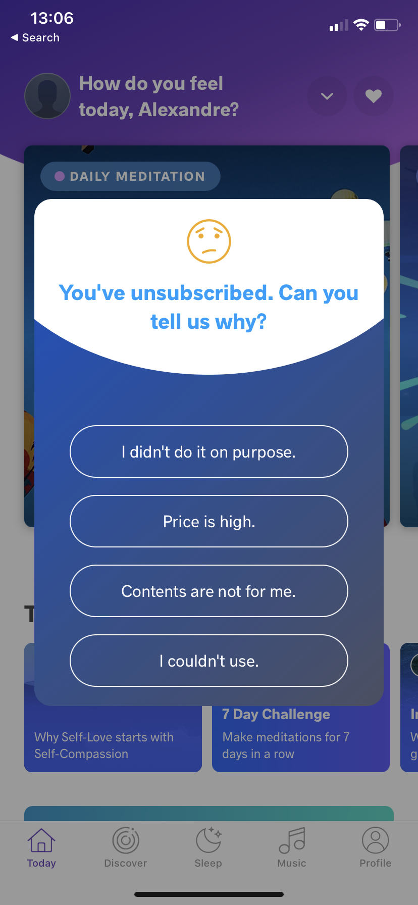 Meditopia - Unsubscribing