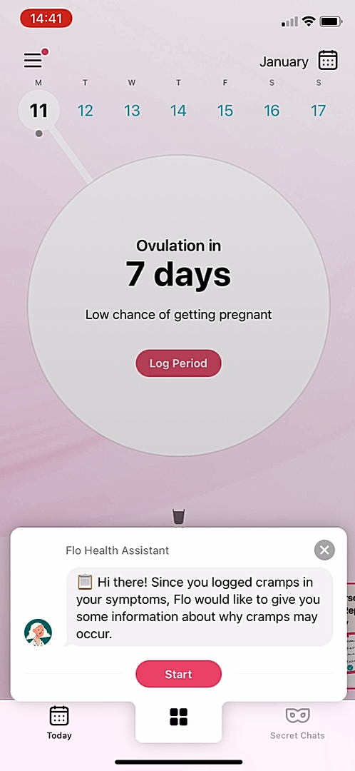 Flo - Completing a diary - Screen 5
