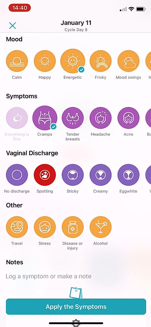 Flo - Completing a diary - Screen 3