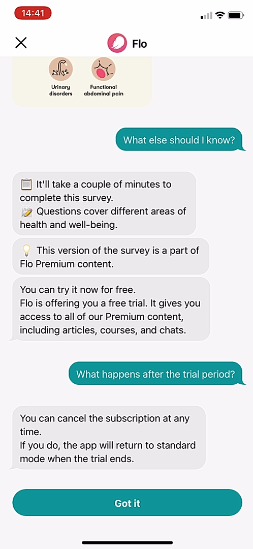 Flo - Completing a diary - Screen 10