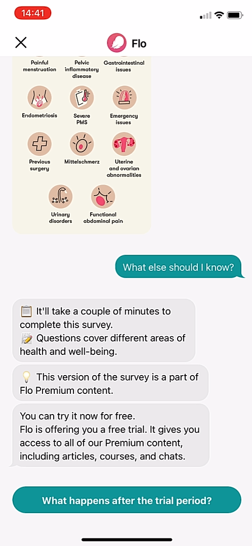 Flo - Completing a diary - Screen 9