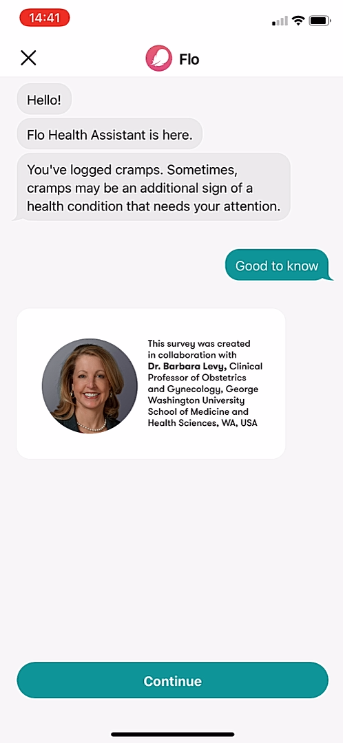 Flo - Completing a diary - Screen 7