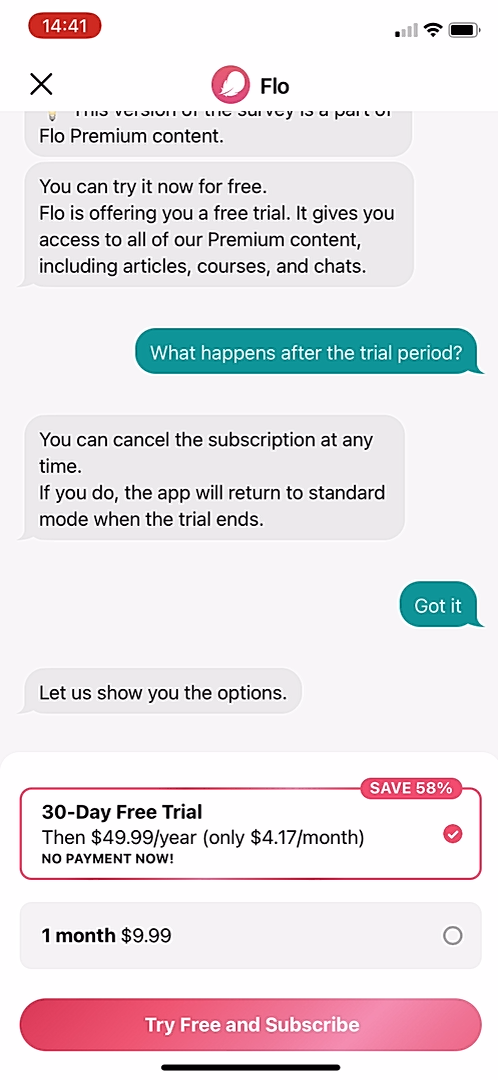 Flo - Completing a diary - Screen 11