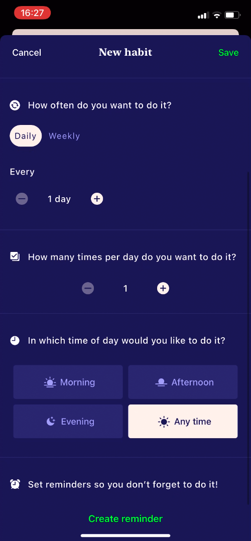Tangerine - Creating a habit - Screen 5