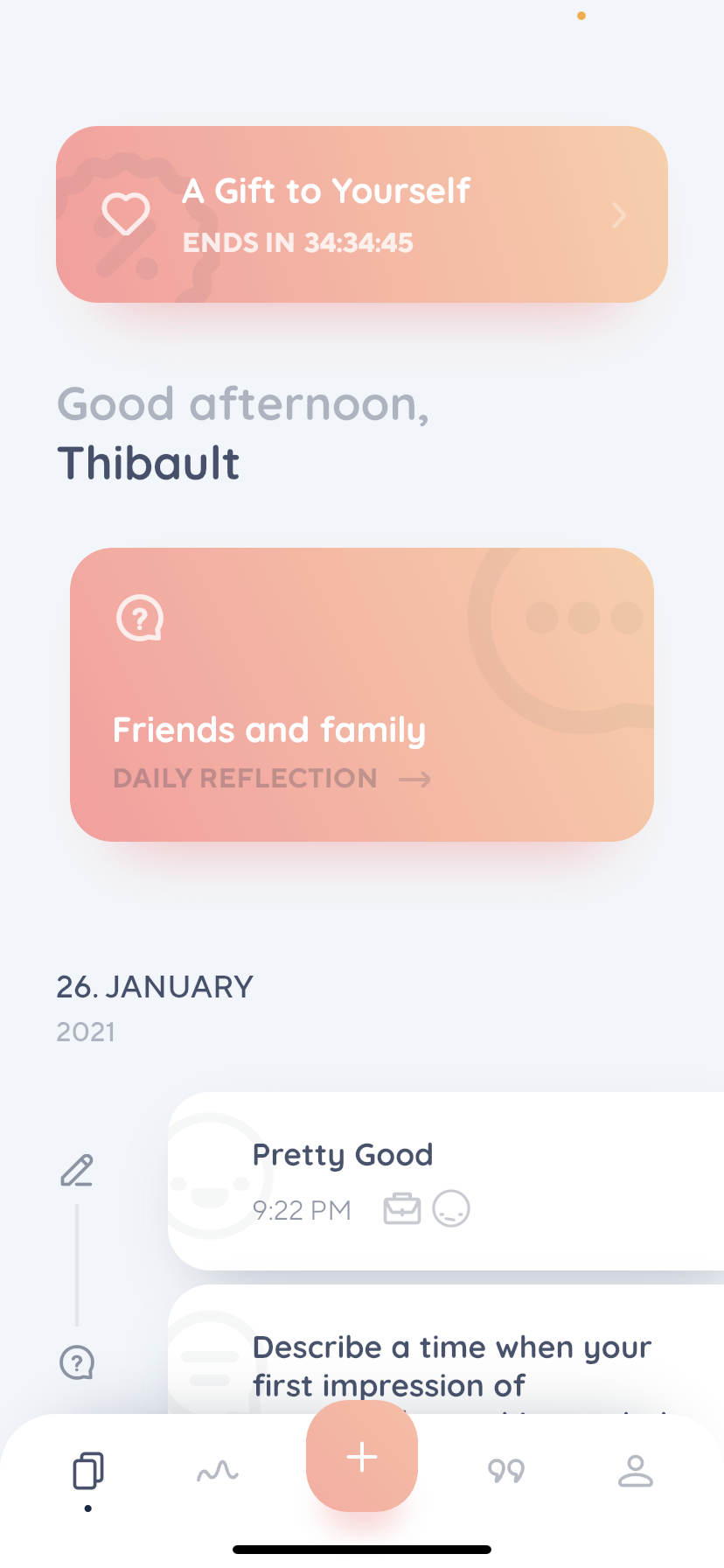 Reflectly - Completing a diary - Screen 1