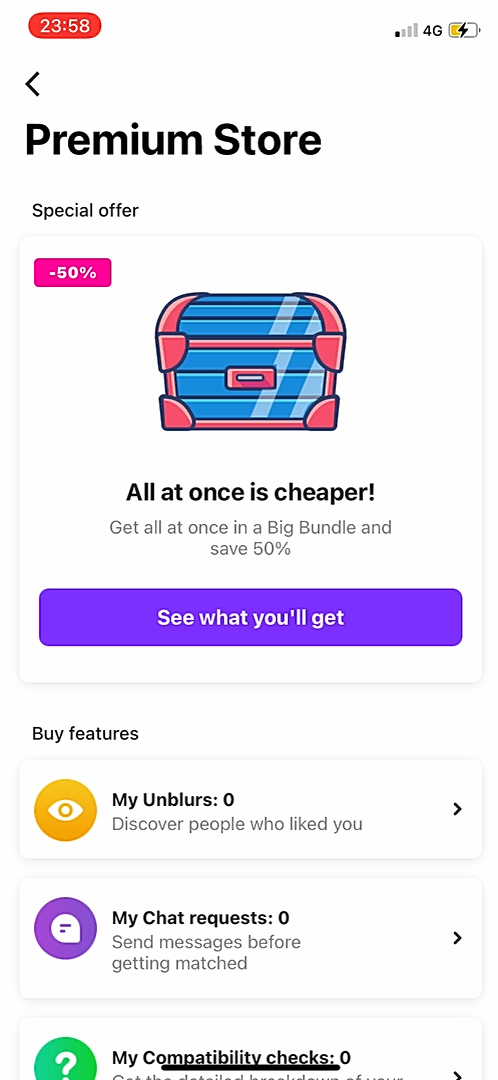 Hily - Buying credits - Screen 2
