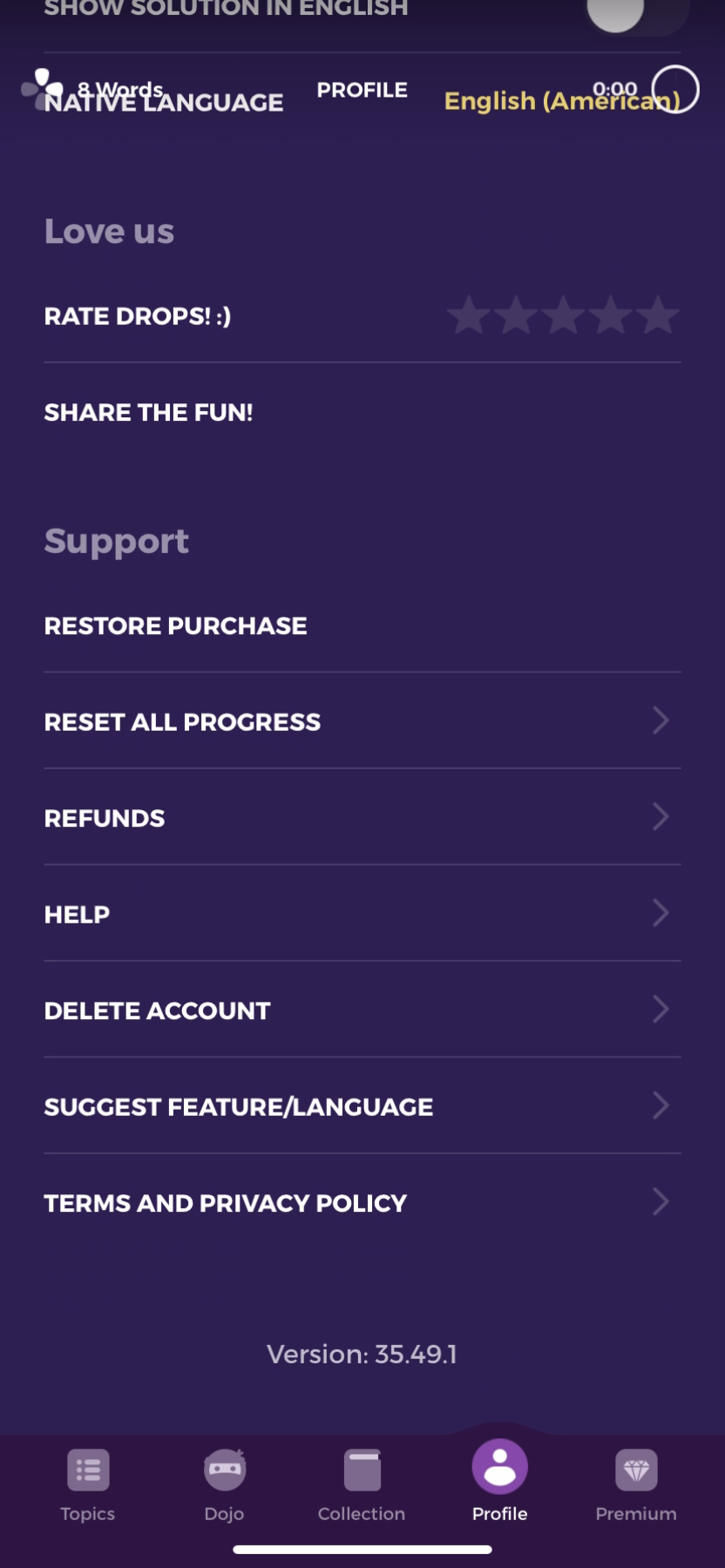 Drops - Settings - Screen 4