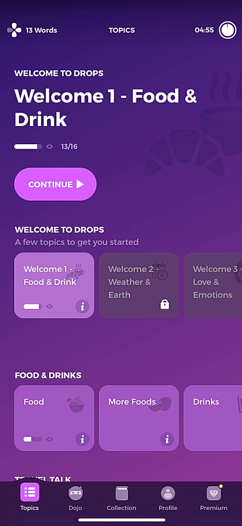 Drops - Doing a session - Screen 1