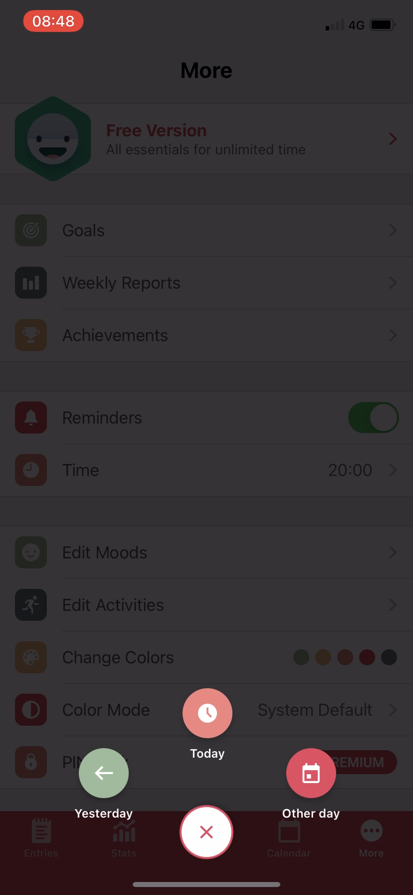 Daylio - Completing a diary