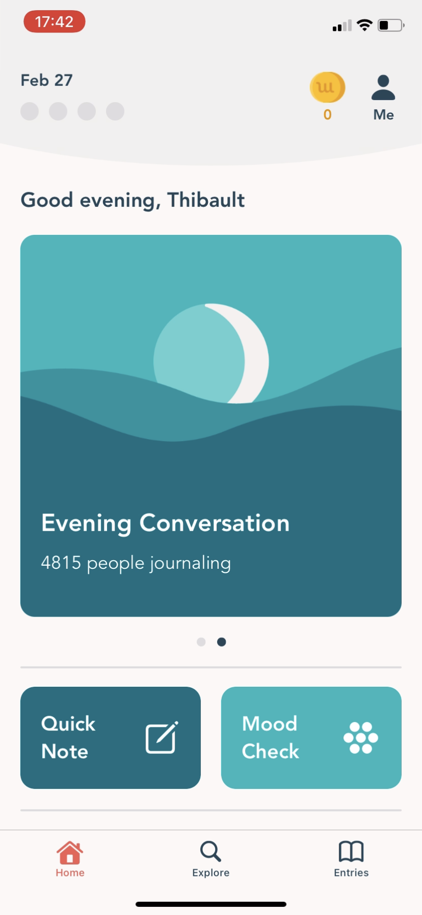 Wellnest - Completing a diary - Screen 17