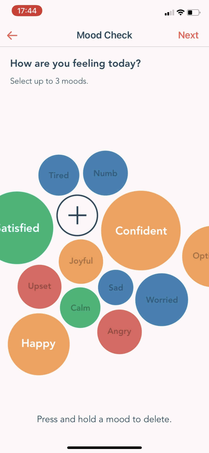 Wellnest - Completing a diary - Screen 19