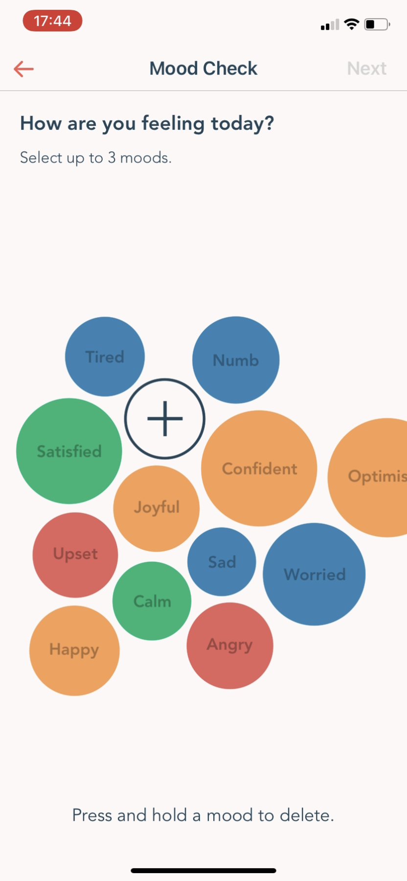 Wellnest - Completing a diary - Screen 18