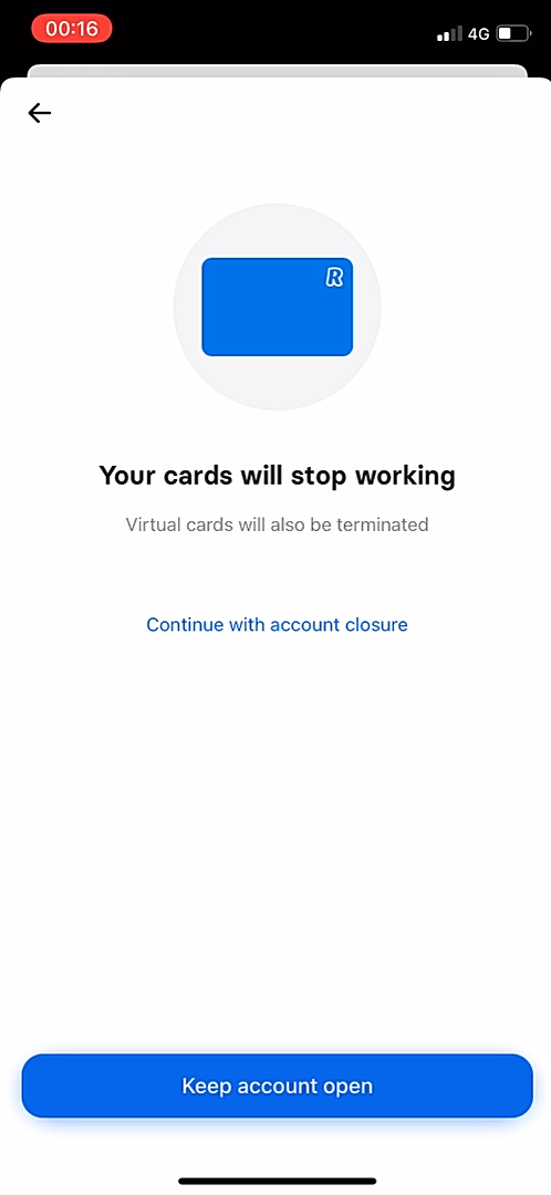 Revolut - Closing account - Screen 5