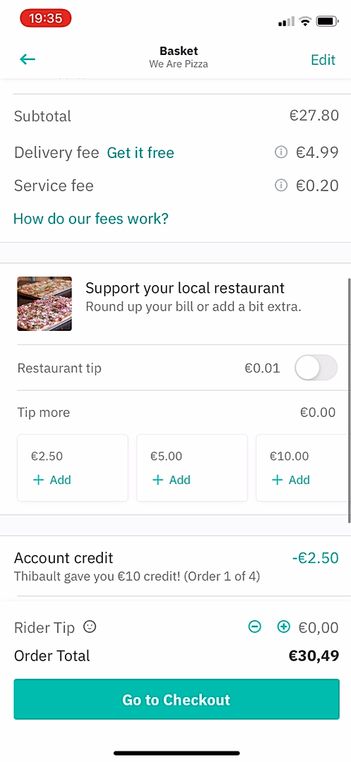 Deliveroo - Buying something - Screen 9