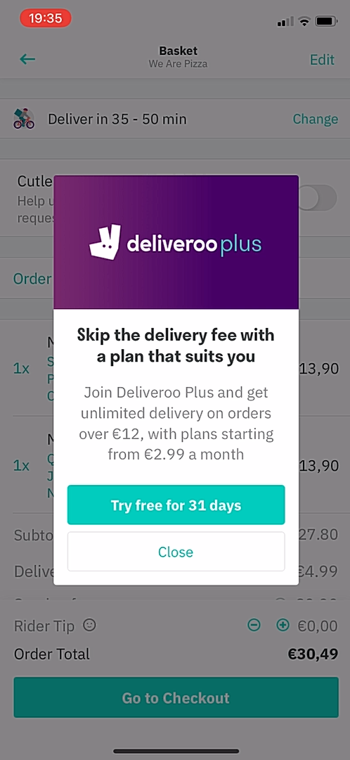 Deliveroo - Buying something - Screen 7