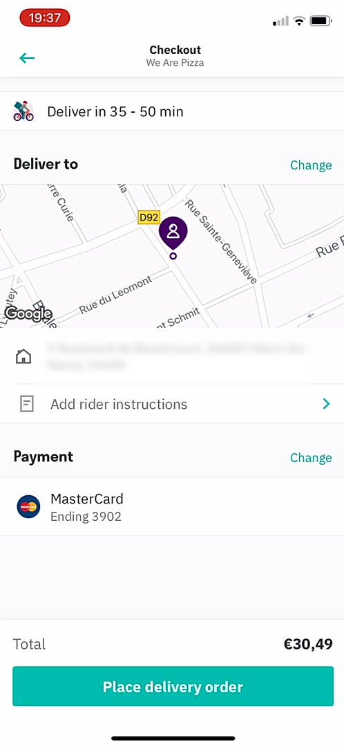 Deliveroo - Buying something - Screen 17