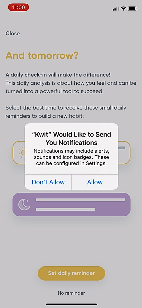 Kwit - Completing a diary - Screen 8