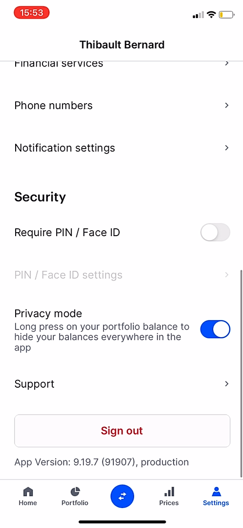 Coinbase - Settings - Screen 3