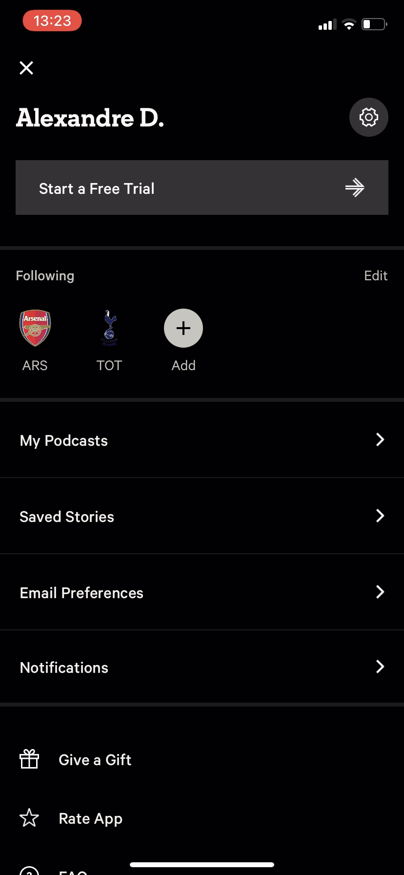 The Athletic - Settings