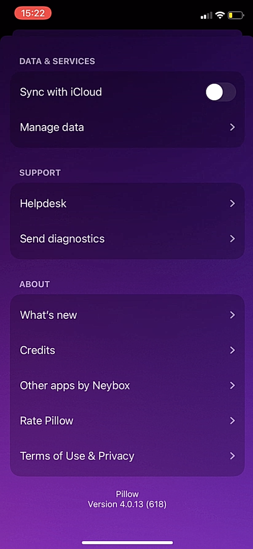 Pillow - Settings - Screen 4