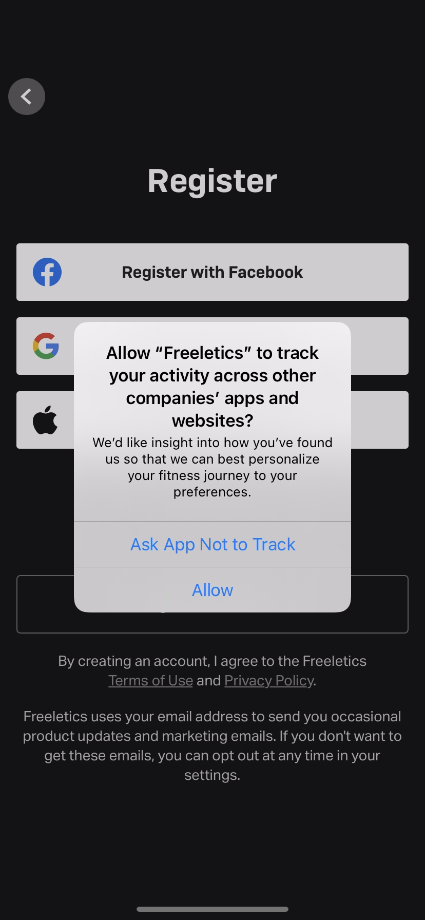 Freeletics - Ad Tracking Opt-in