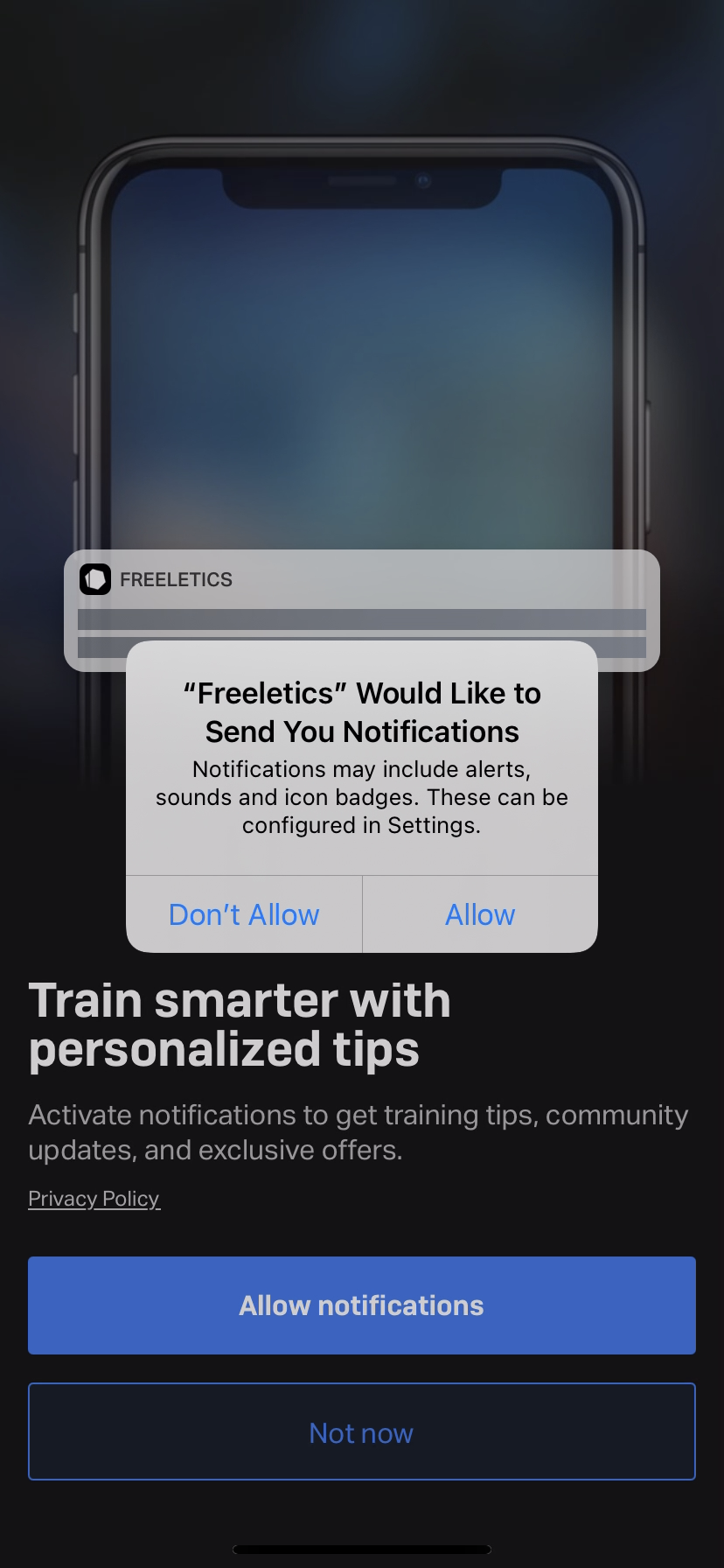 Freeletics - Notifications Opt-in - Screen 2