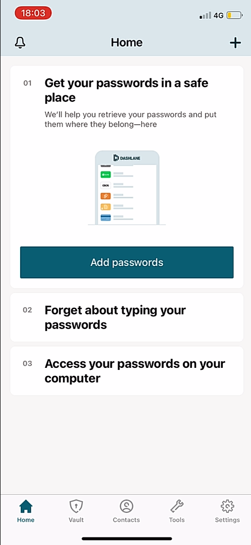 Dashlane - Navigation - Screen 1