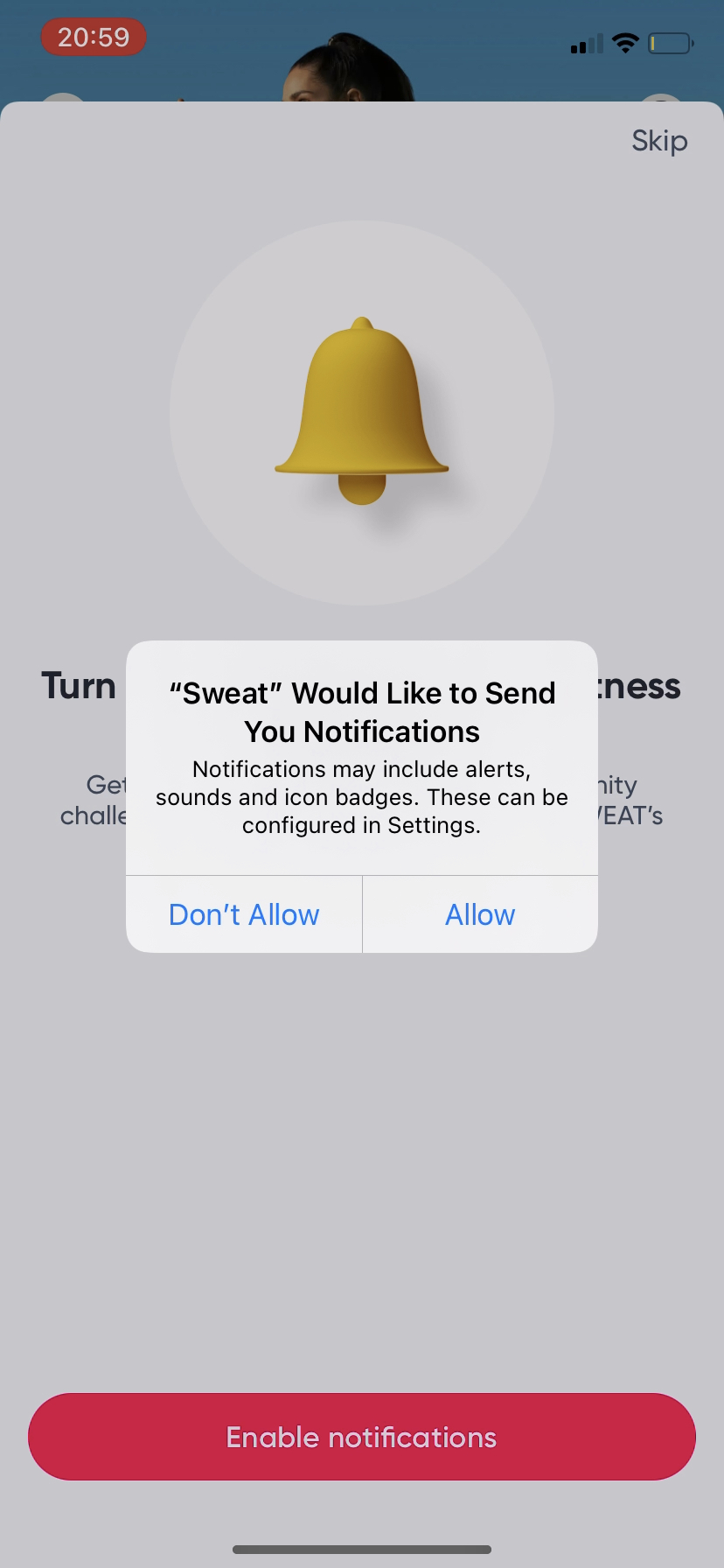 Sweat - Notifications Opt-in - Screen 2