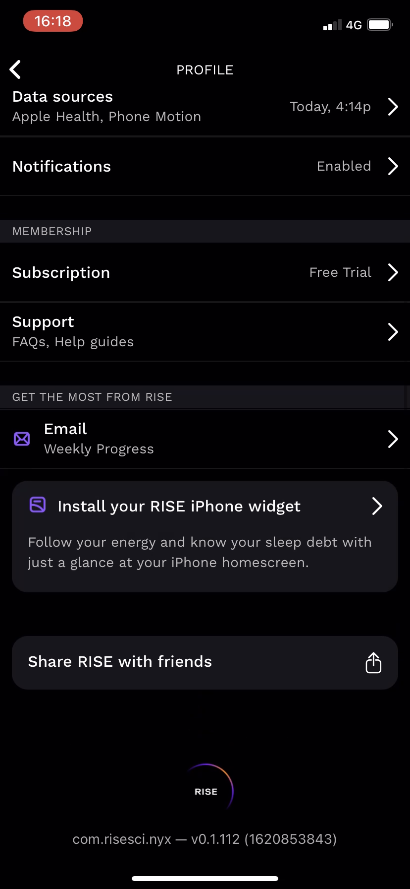 Rise - Settings - Screen 2