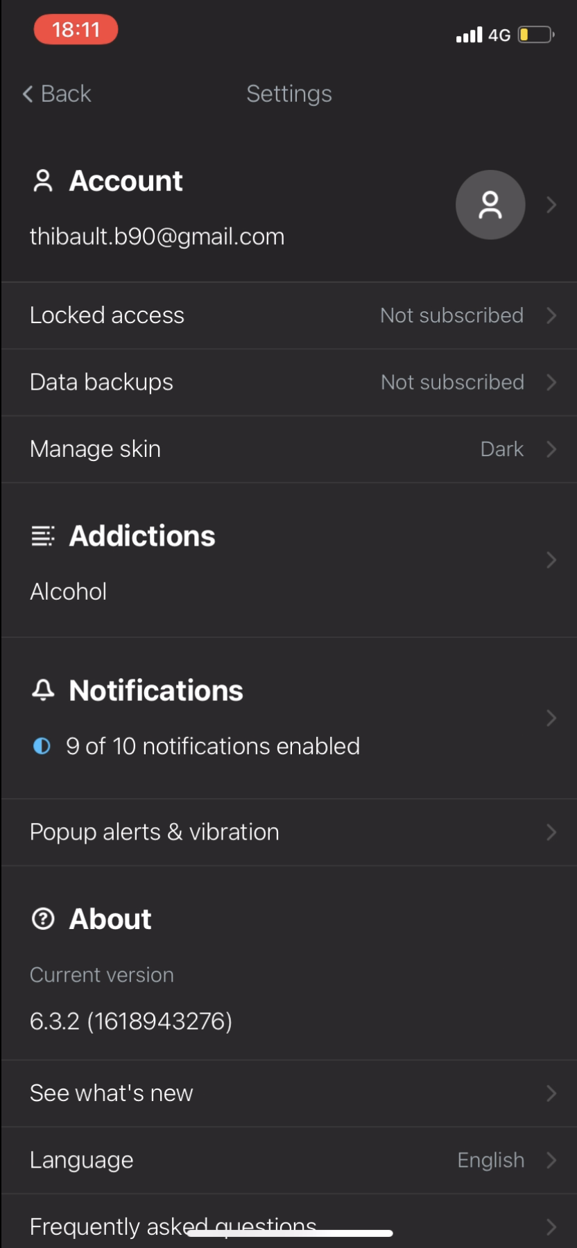 I Am Sober - Settings